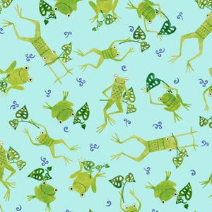 Frogs and Fonds Allover Blue Cotton Fabric