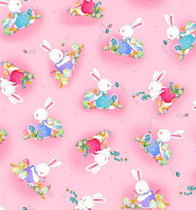 Bunny Wishes Pink Cotton Fabric