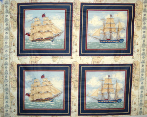 45" Ancient Mariners Pillow Panel Navy Cotton Fabric