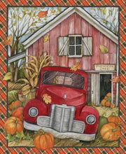 Load image into Gallery viewer, Handmade Tapestry &quot;Red Truck Pumpkin Shed Panel”
