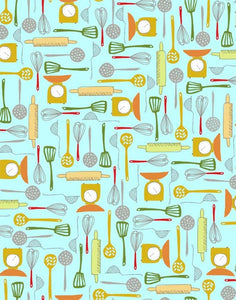 What's Cookin' Utensils Blue Cotton Fabric
