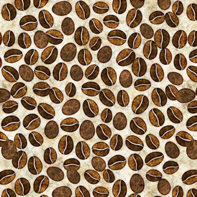 Barista Beans on Tan Cotton Fabric