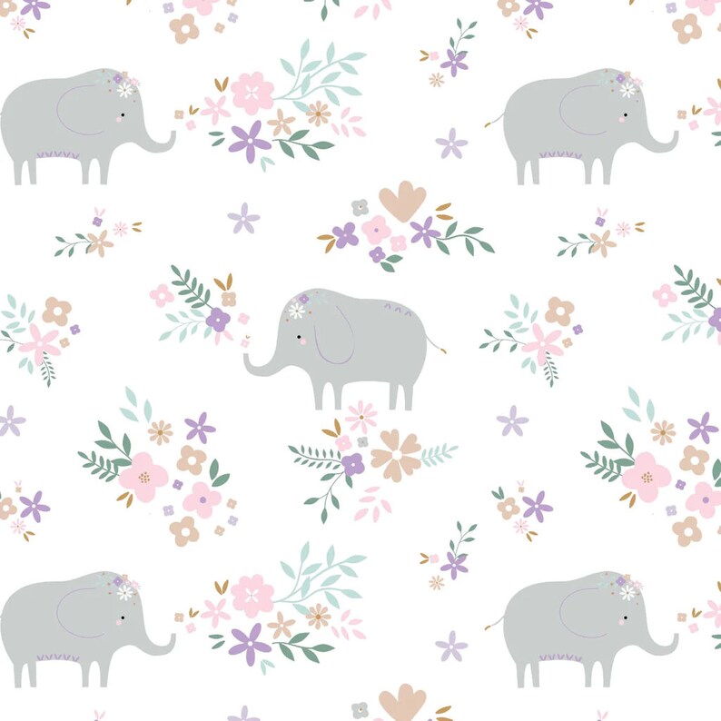 Elephant Floral Soft Flannel Fabric