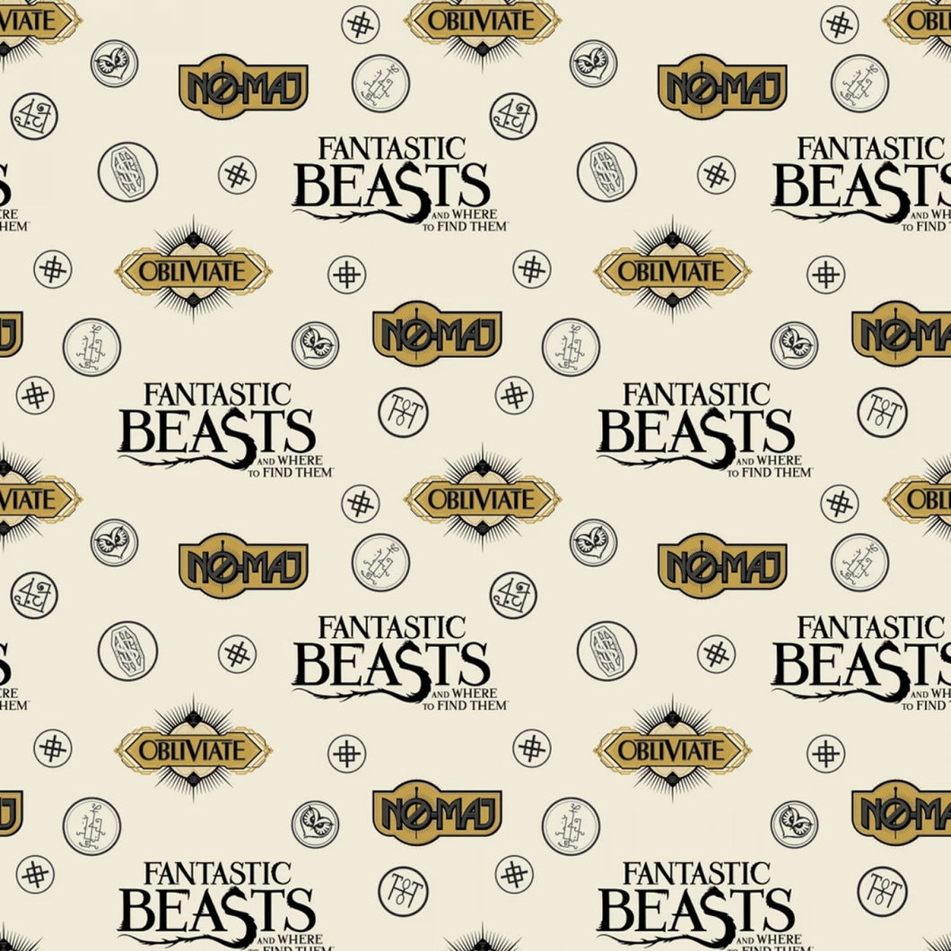 Saying and Symbols Fantastic Beast and Wizarding World Cream Flannel Fabric
