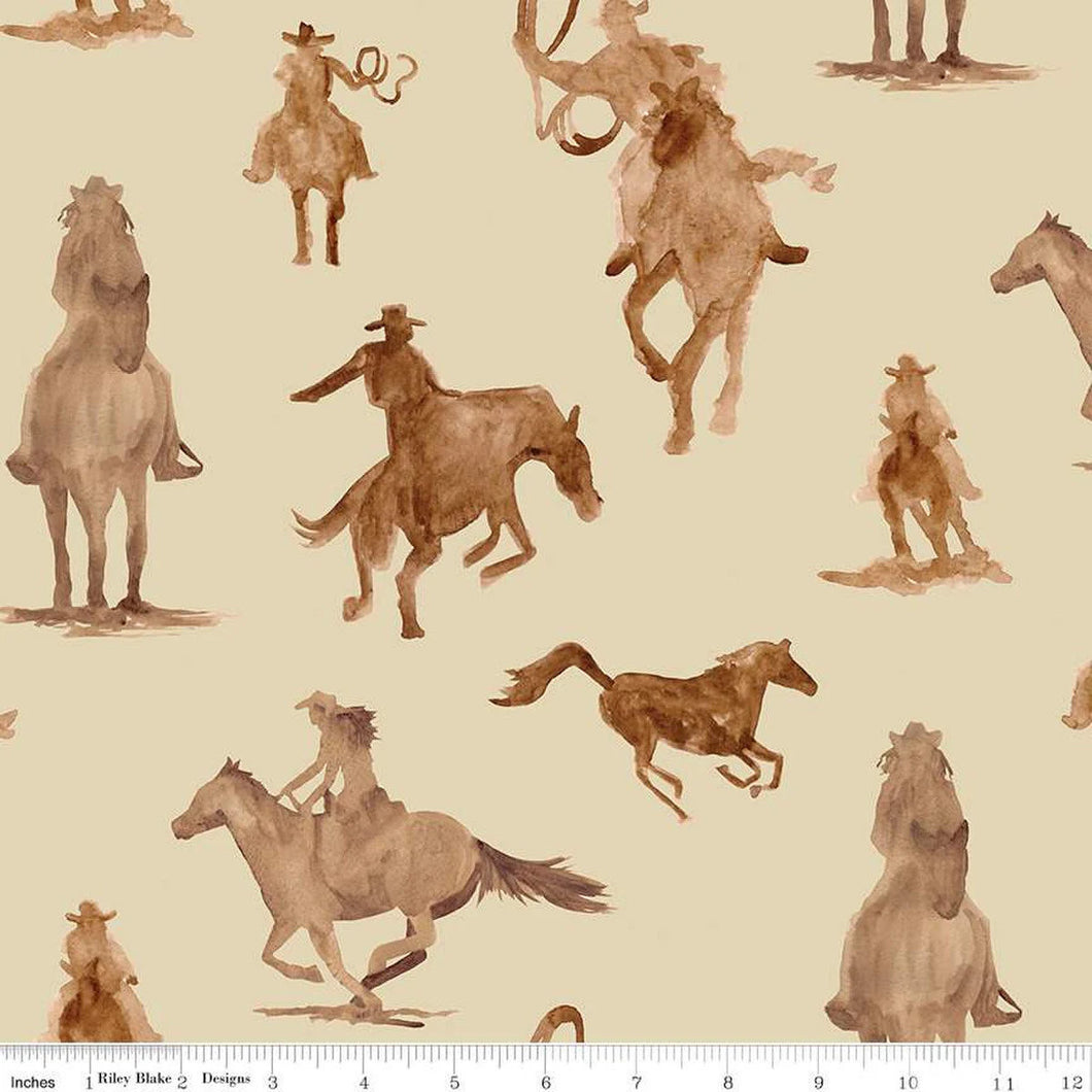 Ride the Range Main Cream Cowboys Cotton Fabric