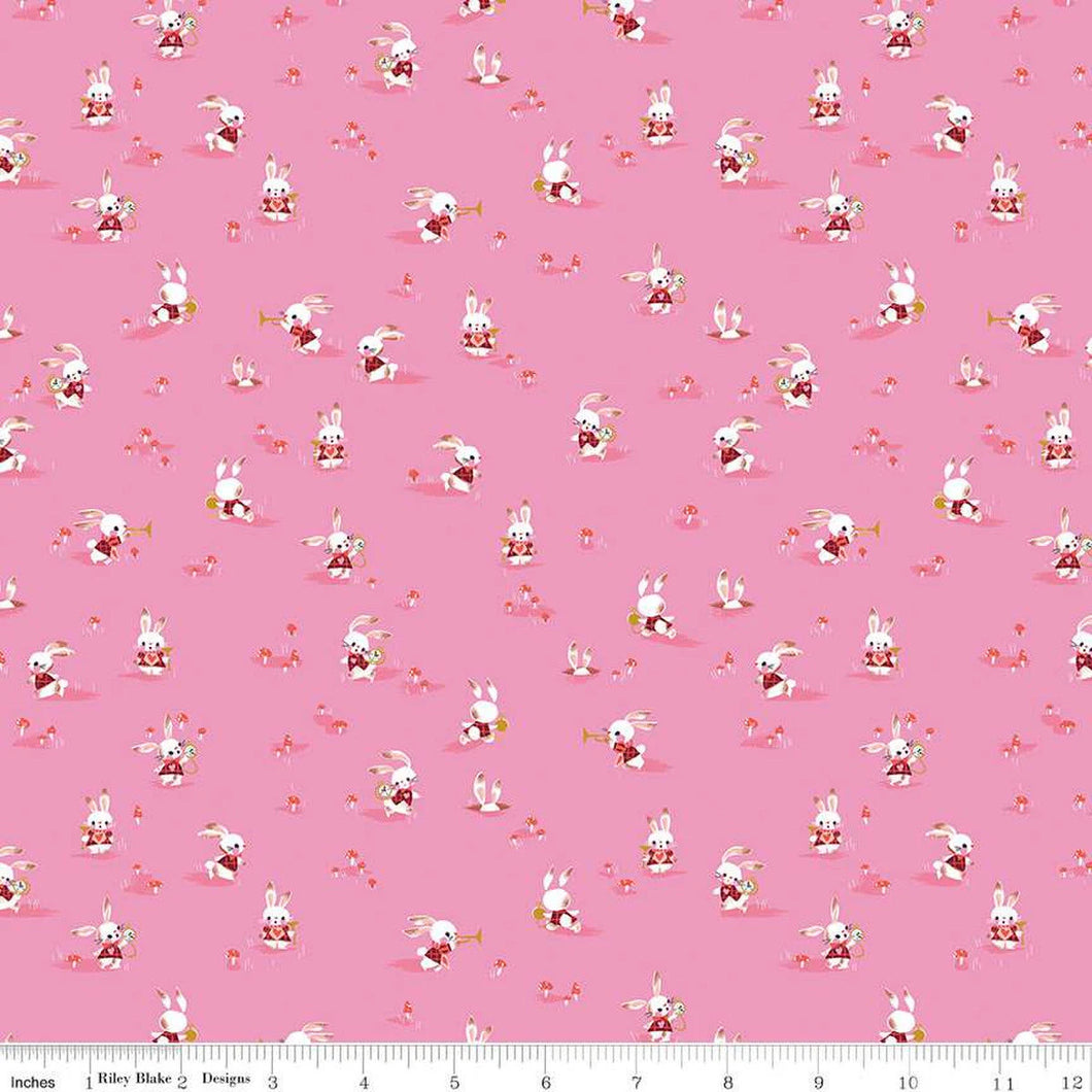 Down the Rabbit Hole Pink Cotton Fabric
