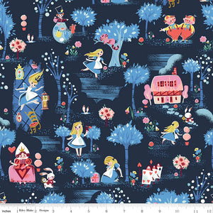 Down the Rabbit Hole Caterpillar Navy ROT Cotton Fabric