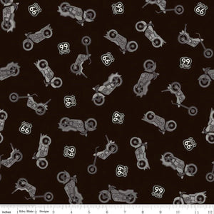 Route 66 Bikes Black Cotton Fabric