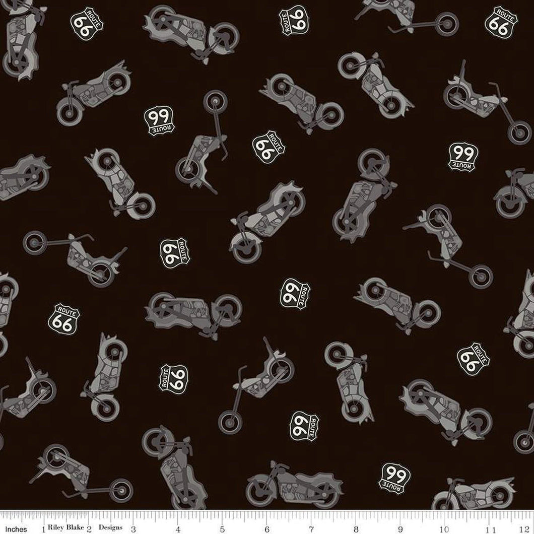 Route 66 Bikes Black Cotton Fabric