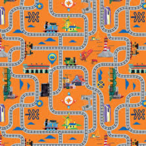 Thomas the Train Full Steam Ahead Tracks Orange Cotton Fabric - 1 Yard Precut