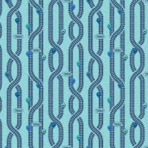 Thomas the Train Full Steam Ahead Key Locations Aqua Cotton Fabric