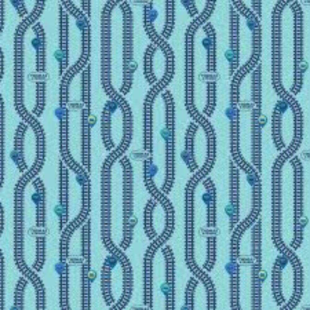 Thomas the Train Full Steam Ahead Key Locations Aqua Cotton Fabric