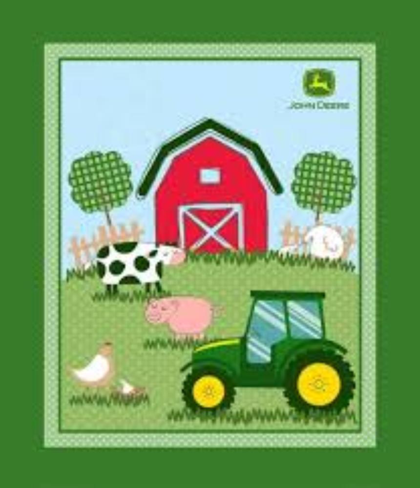 John Deere Barnyard Green Cotton Fabric Panel