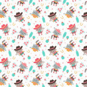 Cowgirl Kitty Soft Flannel White Fabric