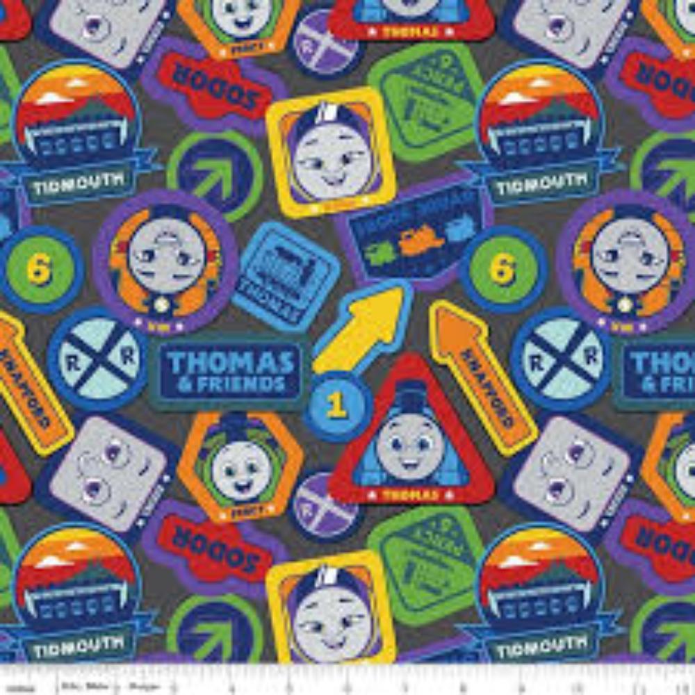 Thomas the Train Full Steam Ahead Main Charcoal Cotton Fabric - 1 Yard Precut