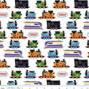 Thomas the Train Full Steam Ahead Engines White Cotton Fabric - 1 Yard Precut