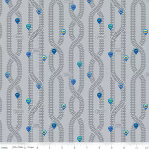 Thomas the Train Full Steam Ahead Key Locations Gray Cotton Fabric