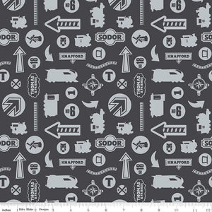 Thomas the Train Full Steam Ahead Tonal Charcoal Cotton Fabric - 1 Yard Precut