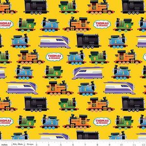 Thomas the Train Full Steam Ahead Engines Yellow Cotton Fabric - 1 Yard Precut