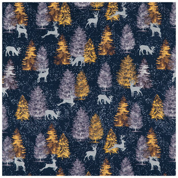 Metallic Christmas Trees Calico Cotton Fabric