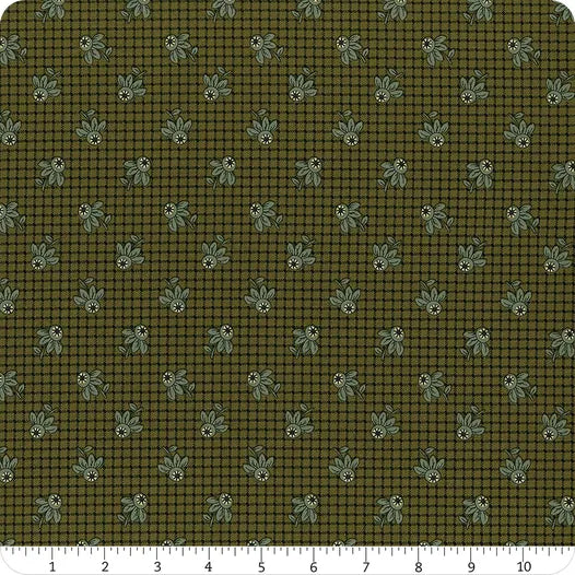 Midnight Lace Flower Check Olive Cotton Fabric
