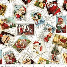 Nicholas Santa Clause Stamps White Cotton Fabric