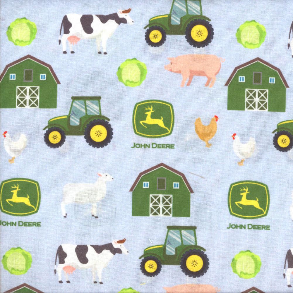 John Deere Farm Toss Blue Cotton Fabric