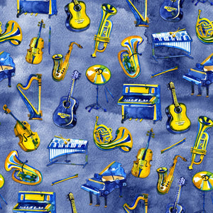 Easy Listening Music Instruments Allover Cotton Fabric