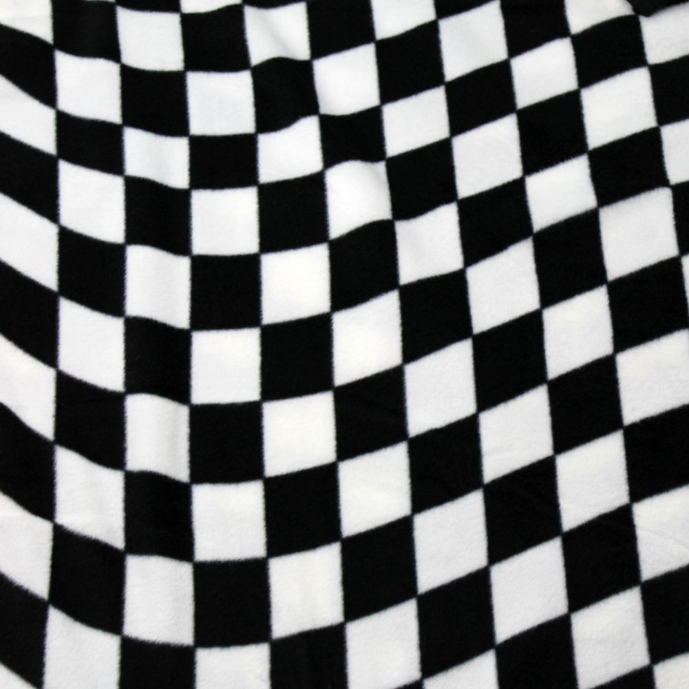 Racing Check Black and White Fleece Fabric