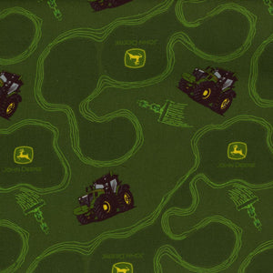 John Deere Tractor Field Cotton Fabric