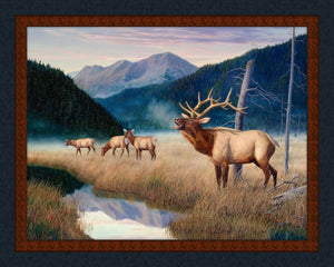 King Of The Valley Elk Panel Cotton Fabric