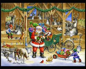 Reindeer Barn Santa Panel Cotton Fabric