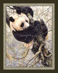 Panda Trilogy In Tree 45" Wide Cotton Panel Fabric