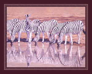 Zebras Drinking 45" Wide Cotton Panel Fabric