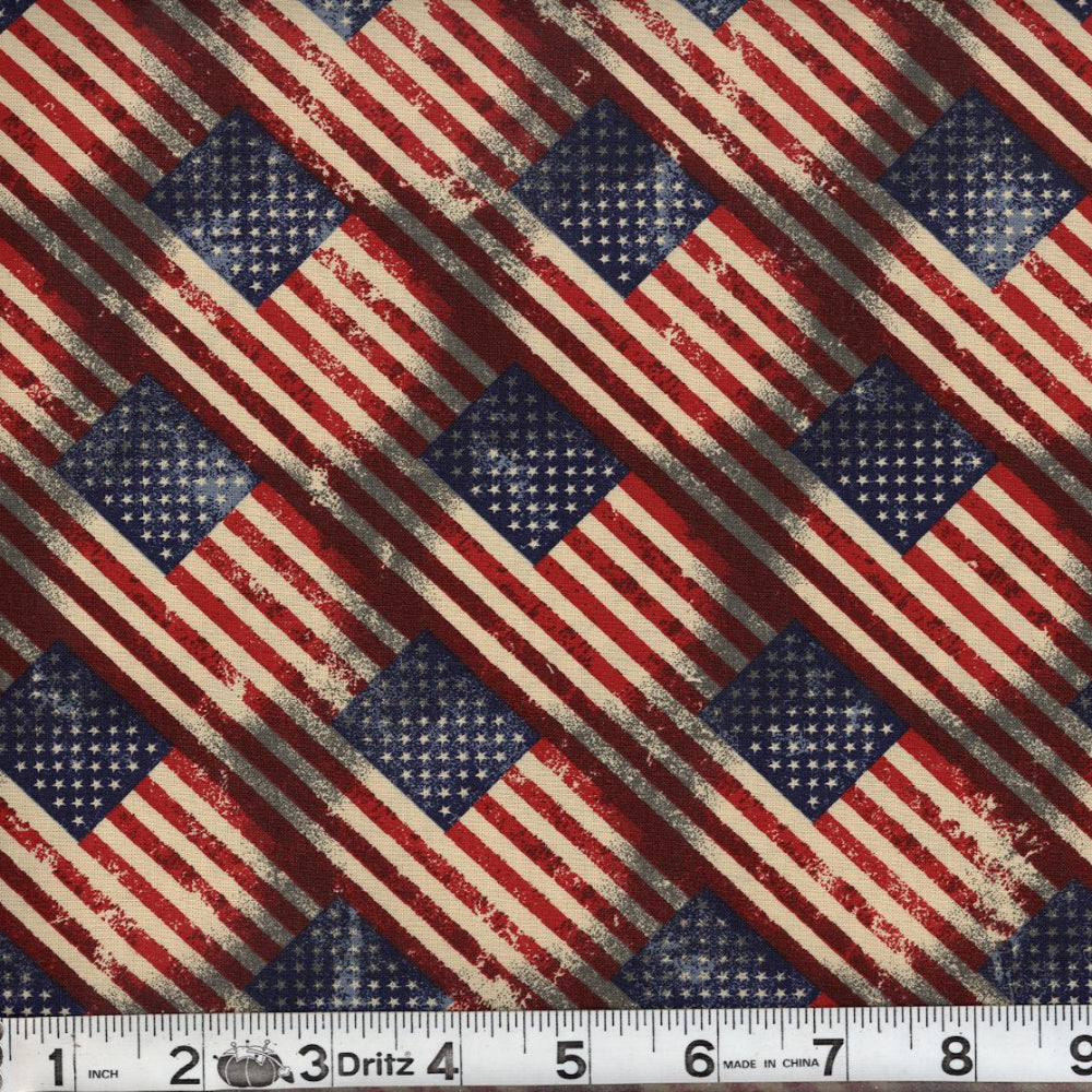 Patriotic Flag Antique Cotton Fabric