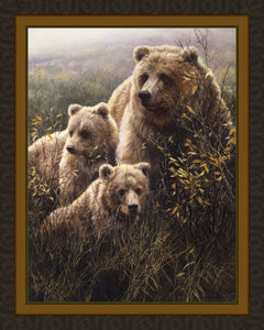 Denali Family Grizzly Bears Panel Cotton Fabric