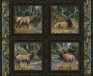 Lazy Afternoon Elk Pillow Panel Cotton Fabric