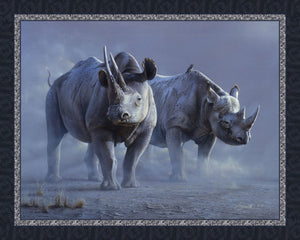 Black Rhinos Panel Cotton Fabric