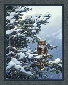 Winter Vigil Great Horned Owl Panel Cotton Fabric