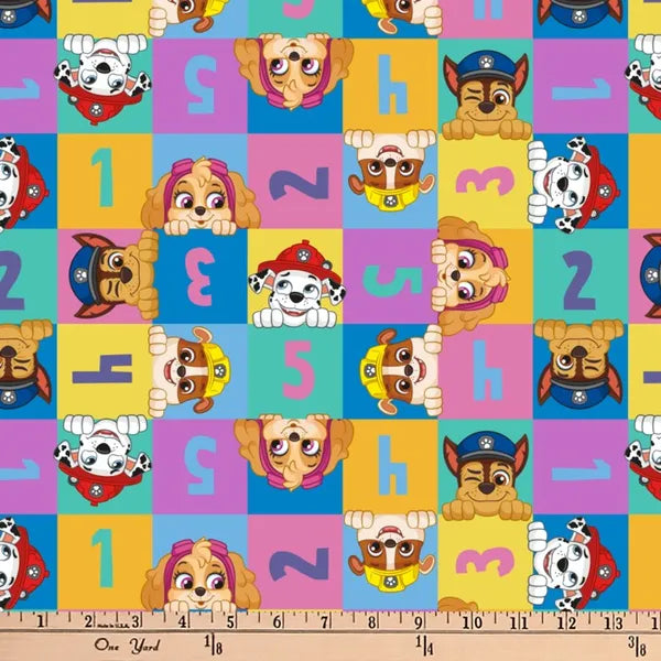 Paw Patrol Numbers Digital Cotton Print Fabric