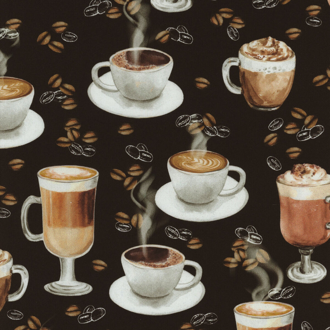 For Love Of Coffee Black Cotton Fabric