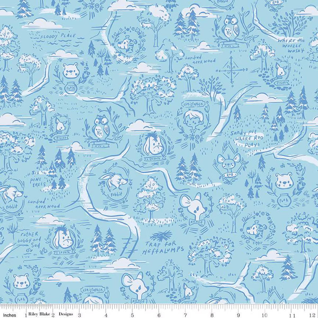 100 Aker Woods 100 Aker Woods Map Sky Cotton Fabric