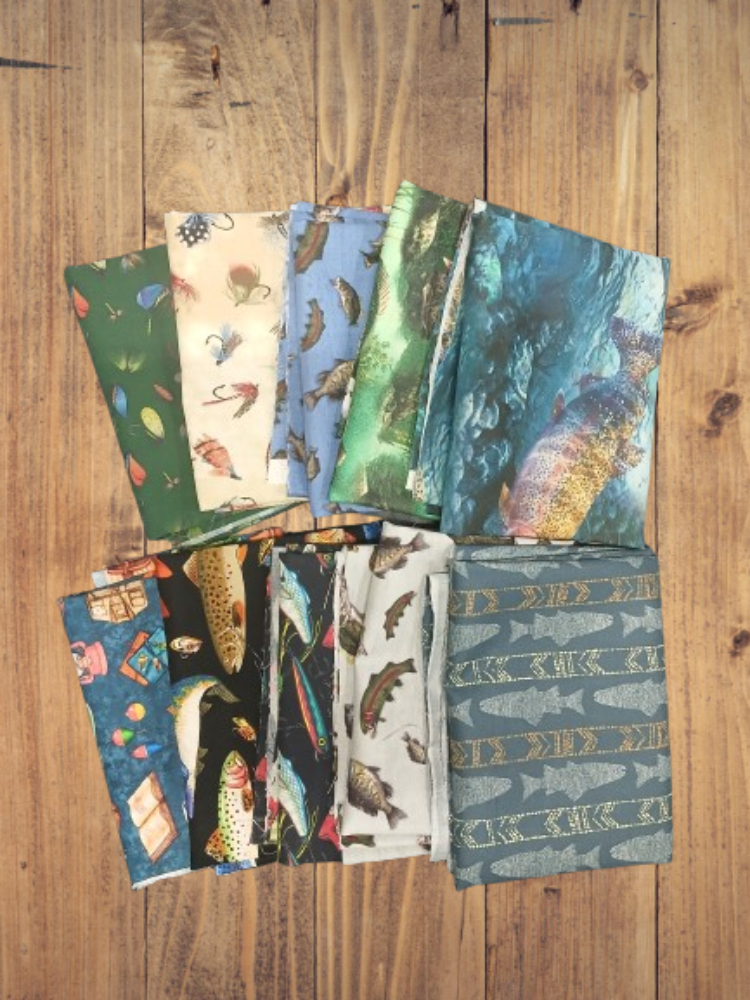 10 Fat Quarters -  Assorted Fishing & Fish Fat Quarter Bundle