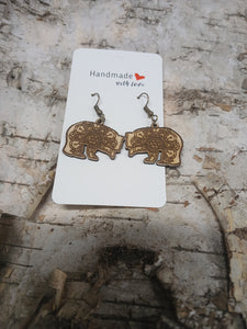 Handmade with Love - Natural Wood Bear Medallion Earrings