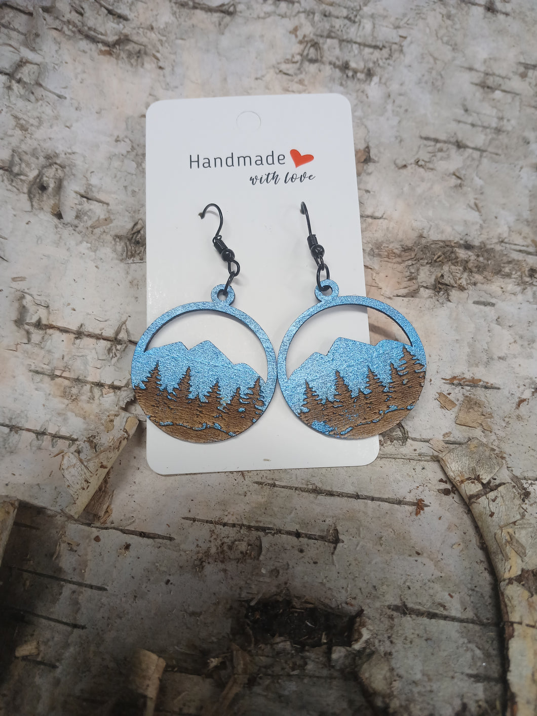 Handmade with Love - Natural Wood Circle Mountain Earrings