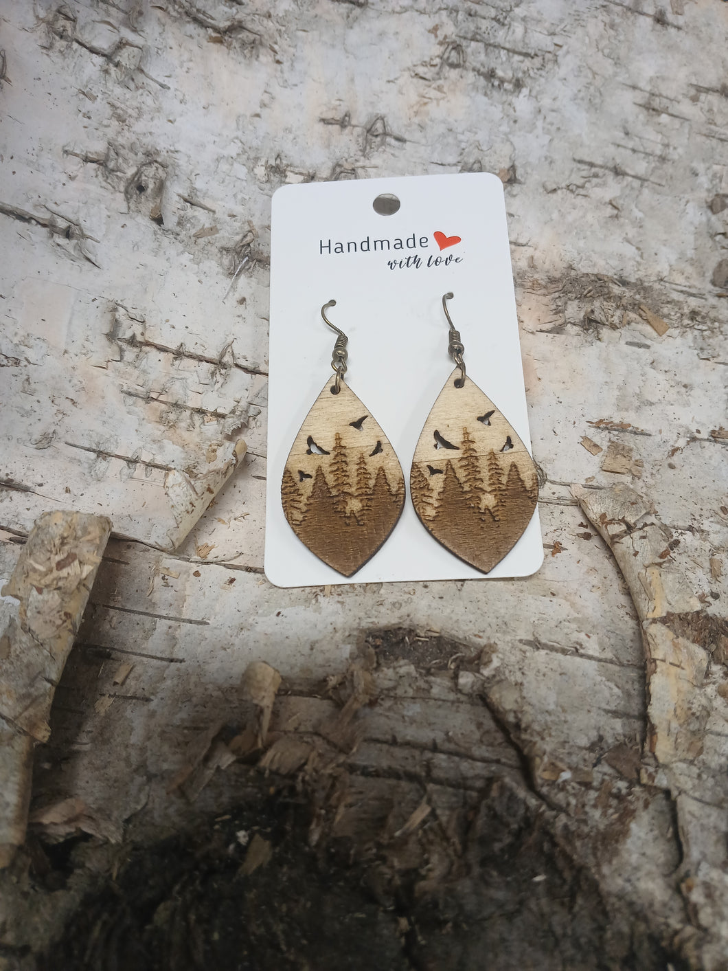 Handmade with Love - Natural Wood Tear Drop Forest Earrings