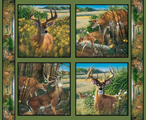 Feast in Wood Deer Pillow Panel Cotton Fabric