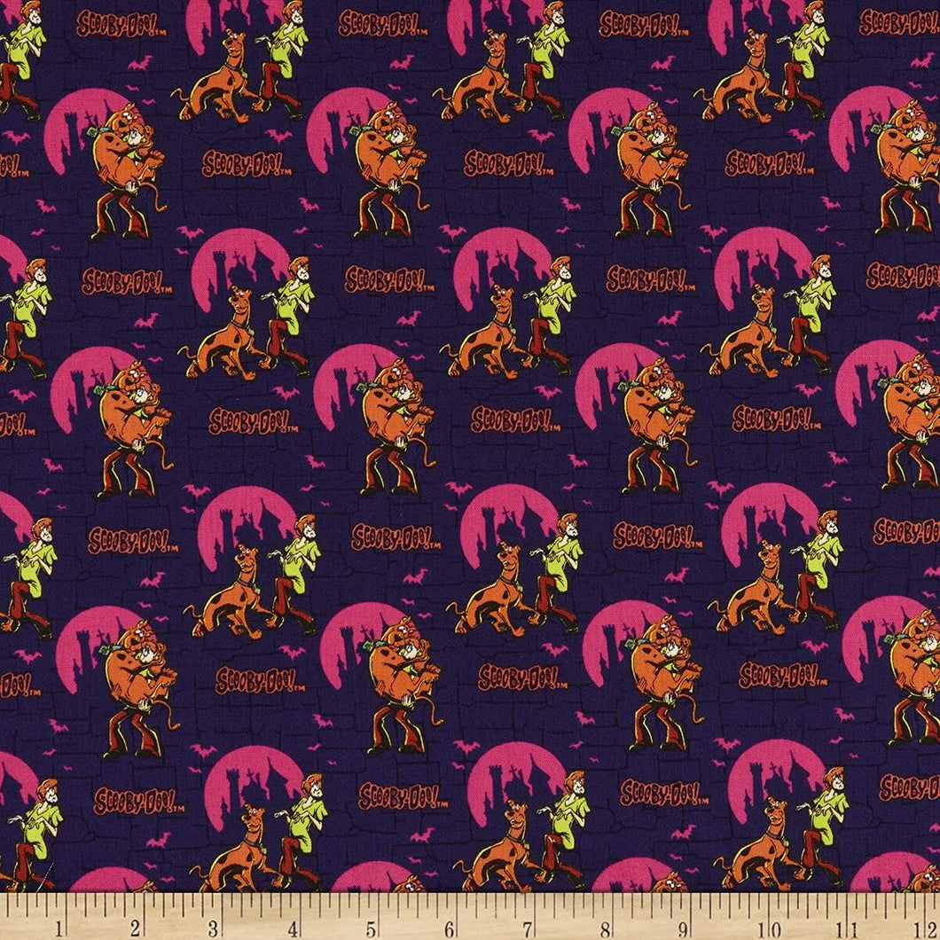 Halloween Ruh Roh Scooby Doo Bricks Purple Cotton Fabric