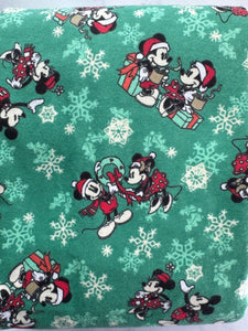 Mickey and Minnie Snowflake Green Fleece Fabric