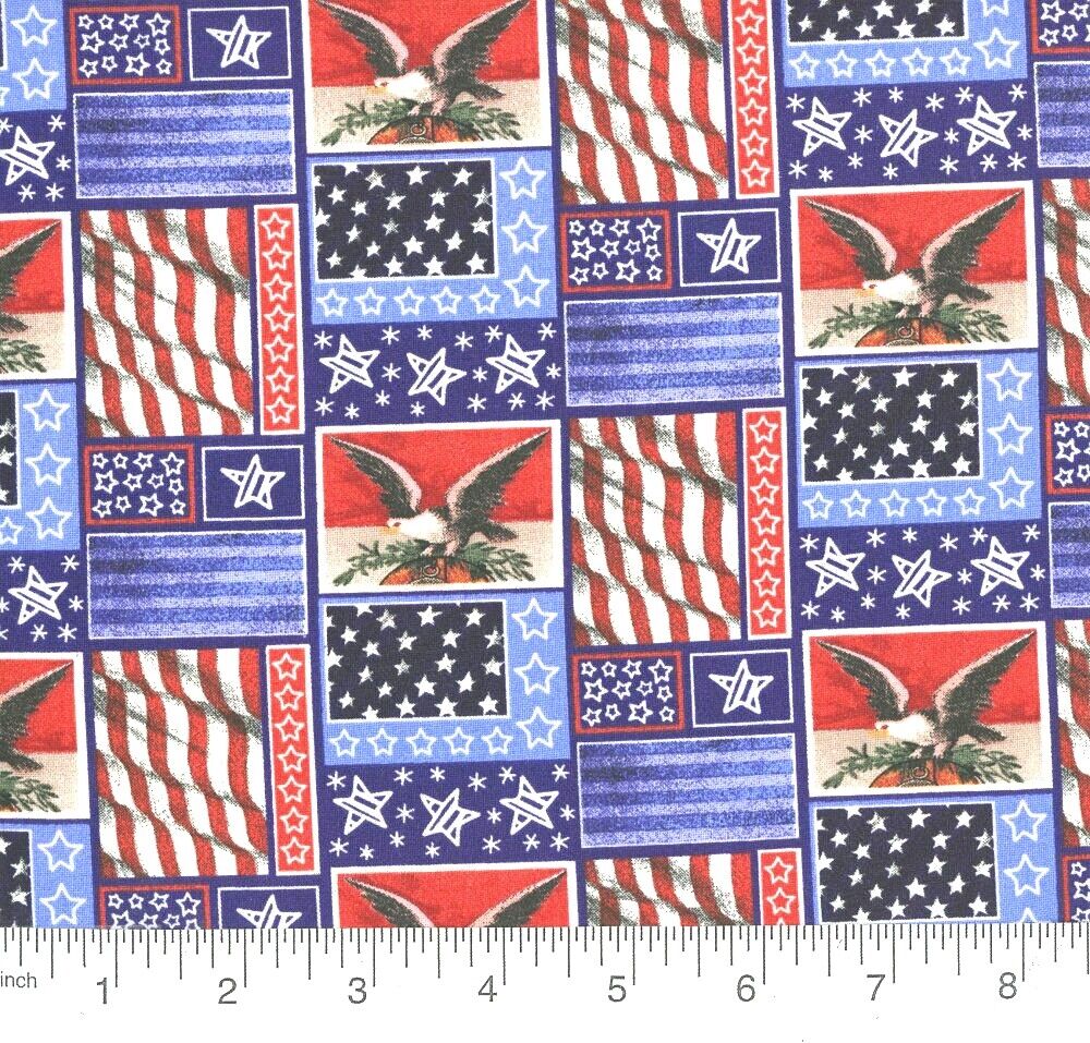 Patriotic Flag Patched Cotton Fabric